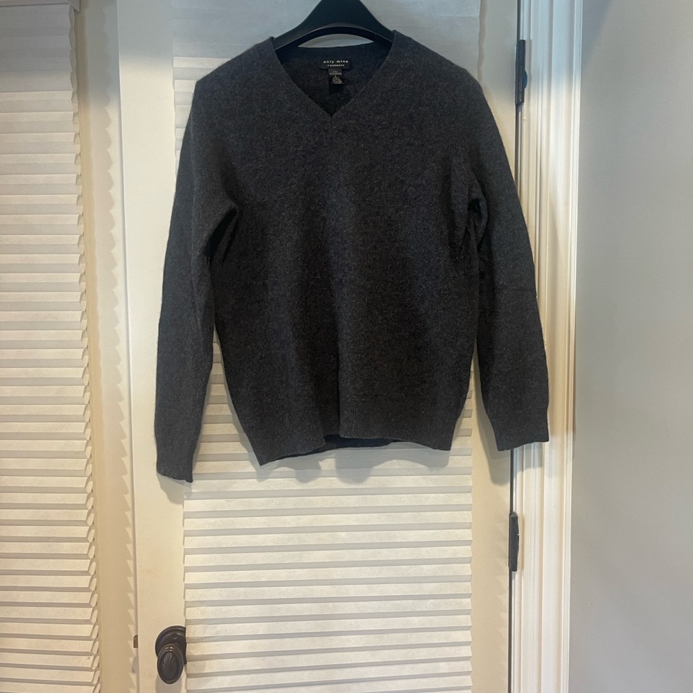 Only Mine Dark Gray Cashmere V Neck Sweater